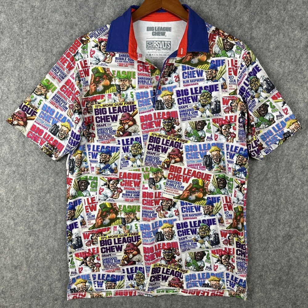 RSVLTS Polo Shirt Mens S Big League Chew Multicolor AOP Bubble Gum Baseball